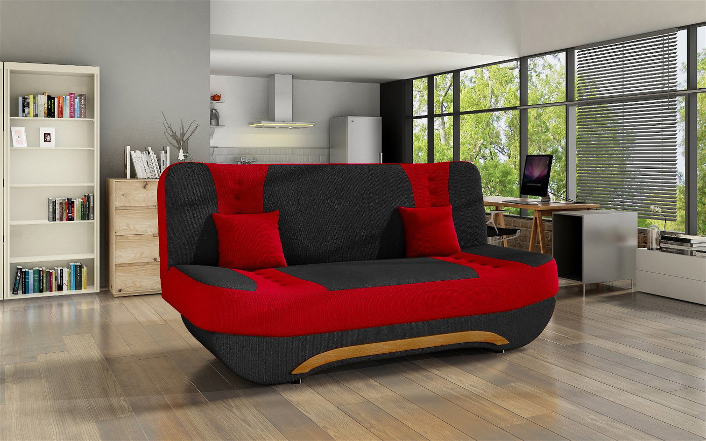Sofa Ewa II, juoda/raudona - 1