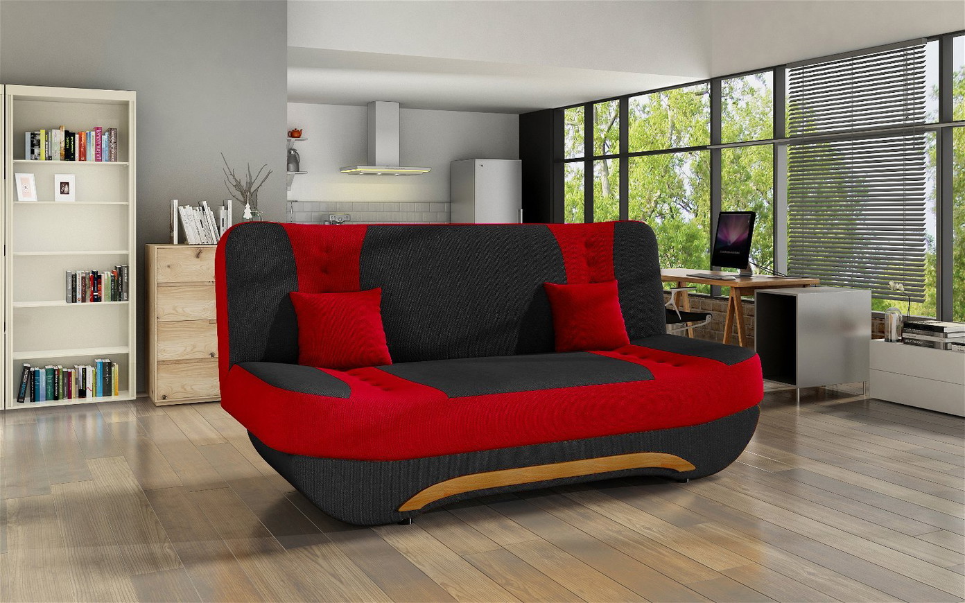 Sofa Ewa II, juoda/raudona - 2