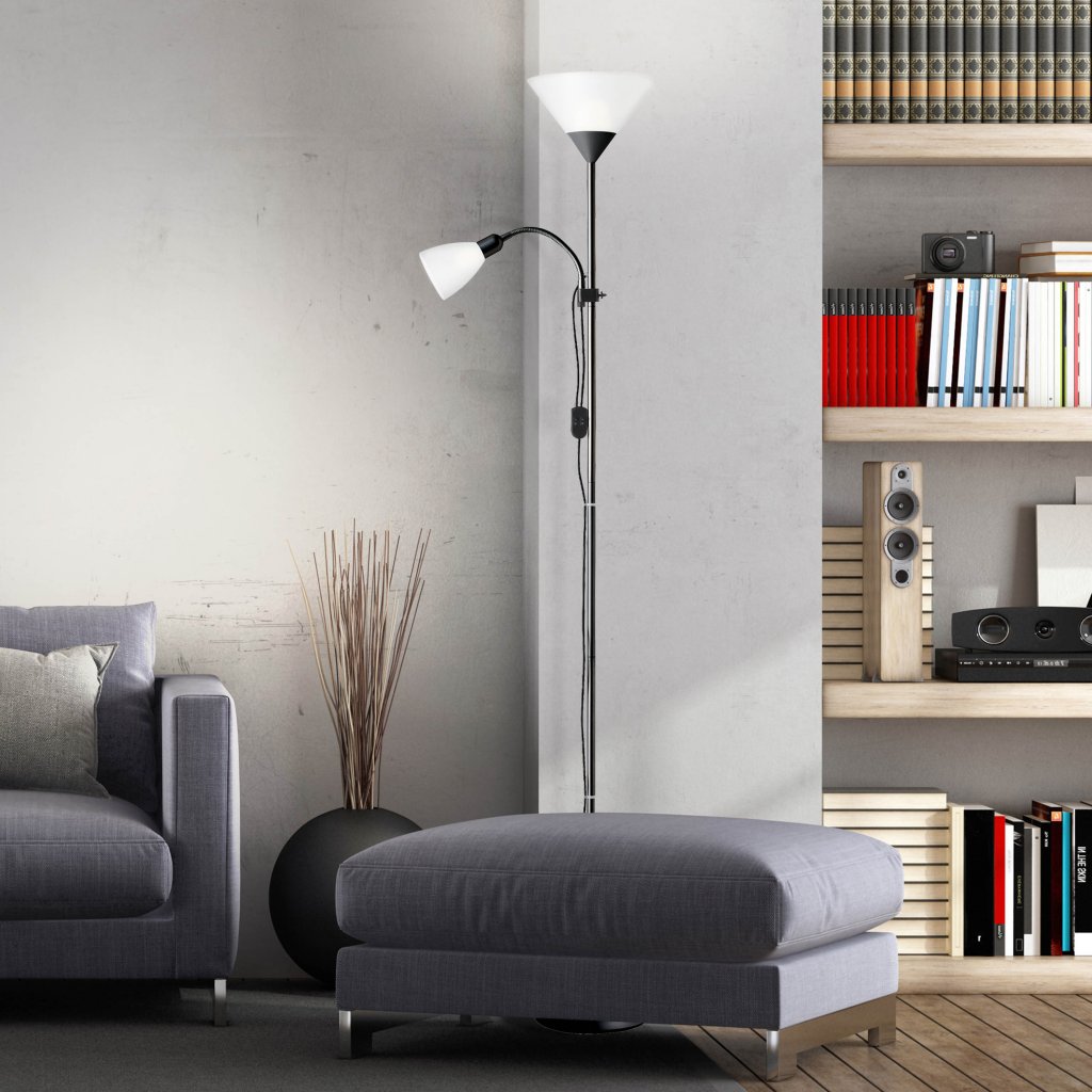 Toršeras BRILLIANT SPARI 4, 1xE27 (max 60W) ir E14 (max E14), juodos/baltos spalvos, h180 cm-1