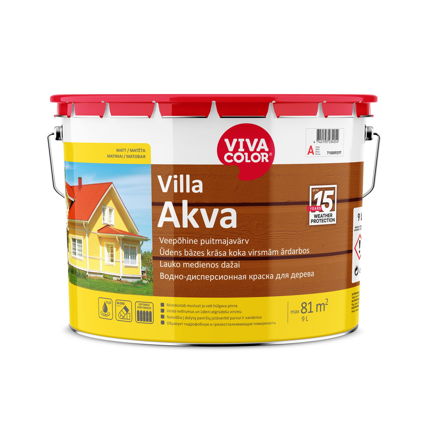 Medinių fasadų dažai VIVACOLOR VILLA AKVA, A bazė, 9 l-0