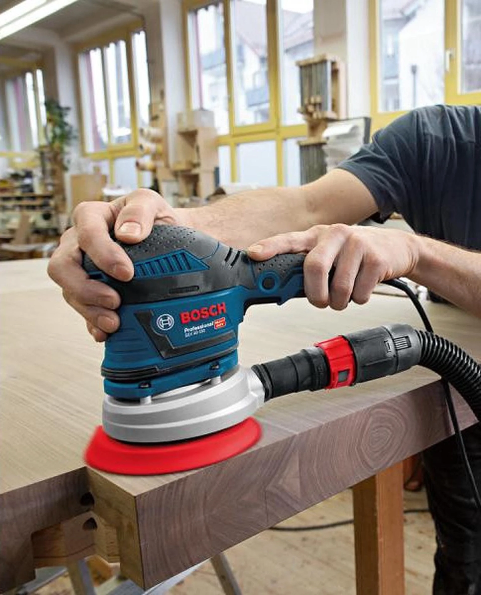 Elektrinis kampinis šlifuoklis BOSCH PRO GEX 40-150, su šepetėliais, 400 W - 2