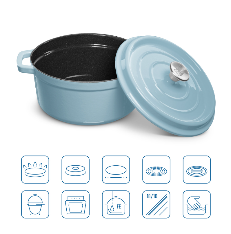 Ketaus puodas Grand Feu, minimalistinio dizaino „Casserole“ su dangčiu,  4.7l, turkio sp. - 6
