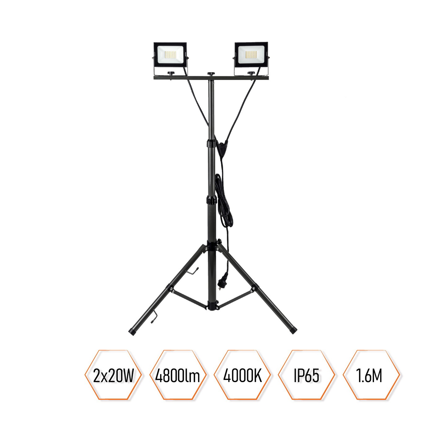 LED prožektorius su stovu SPECTOR LIGHT Tripod, IP65, 2 x 30 W,  2 x 2400 lm, h1,6 m - 1