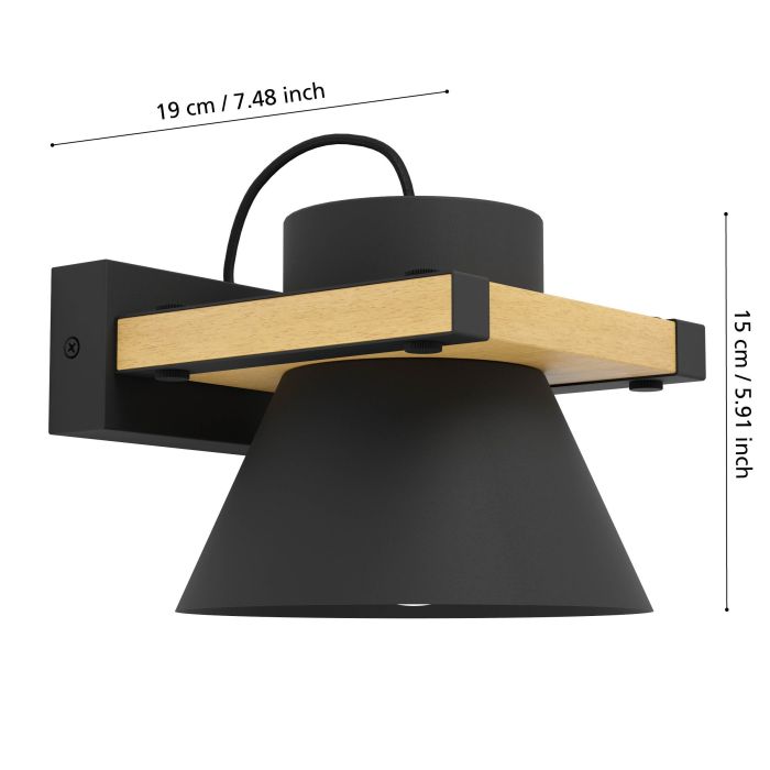 Sieninis šviestuvas EGLO MACCLES, E27, 1x15W, plienas/medis, 16x21x19, juodos/rudos sp. - 4