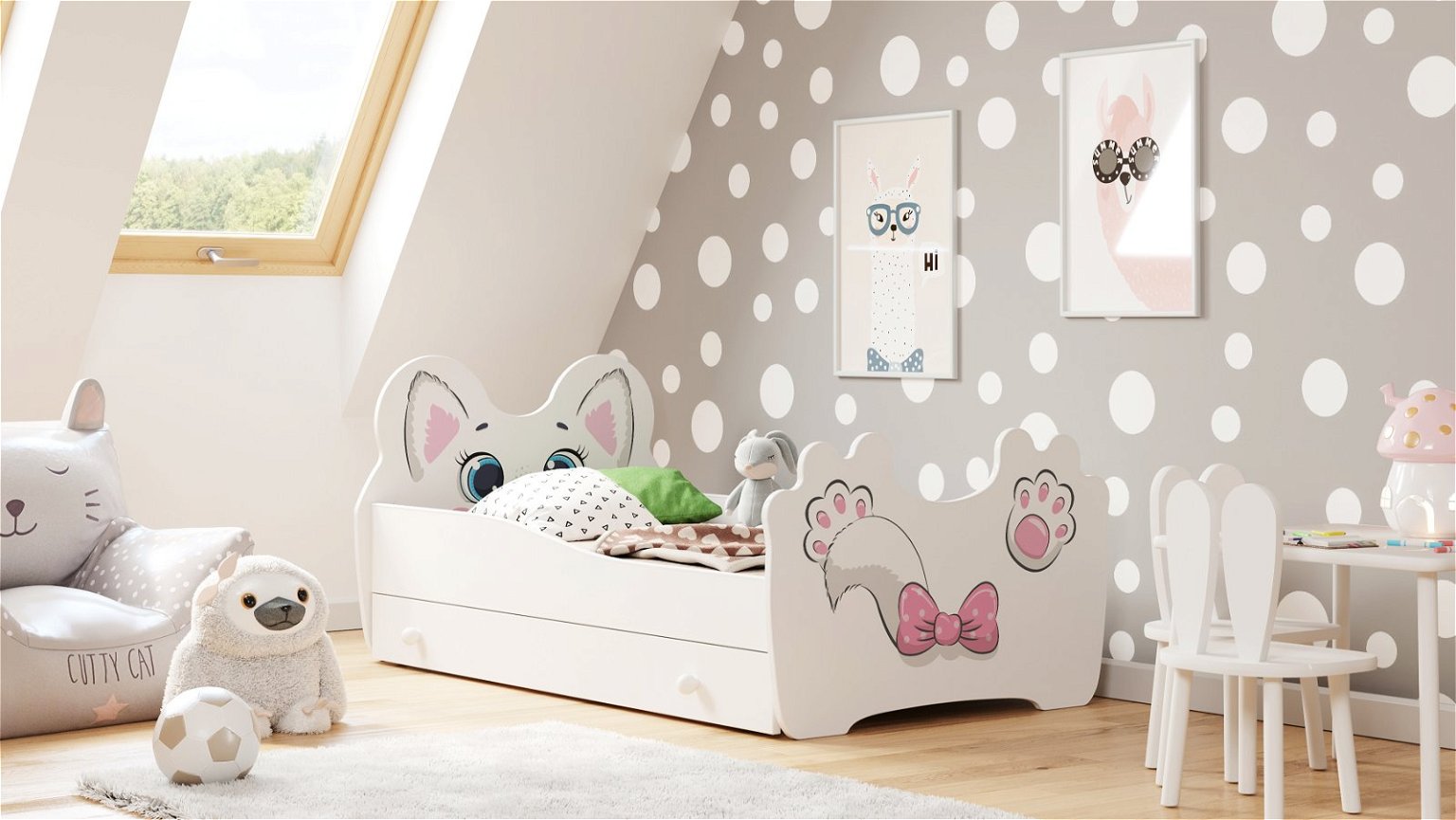 Vaikiška lova su stalčiumi Pink Cat, 140x70 cm - 2