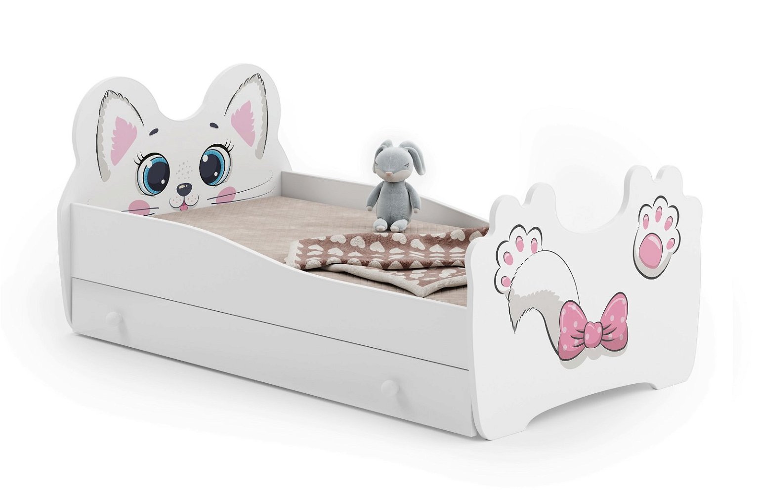 Vaikiška lova su stalčiumi Pink Cat, 140x70 cm