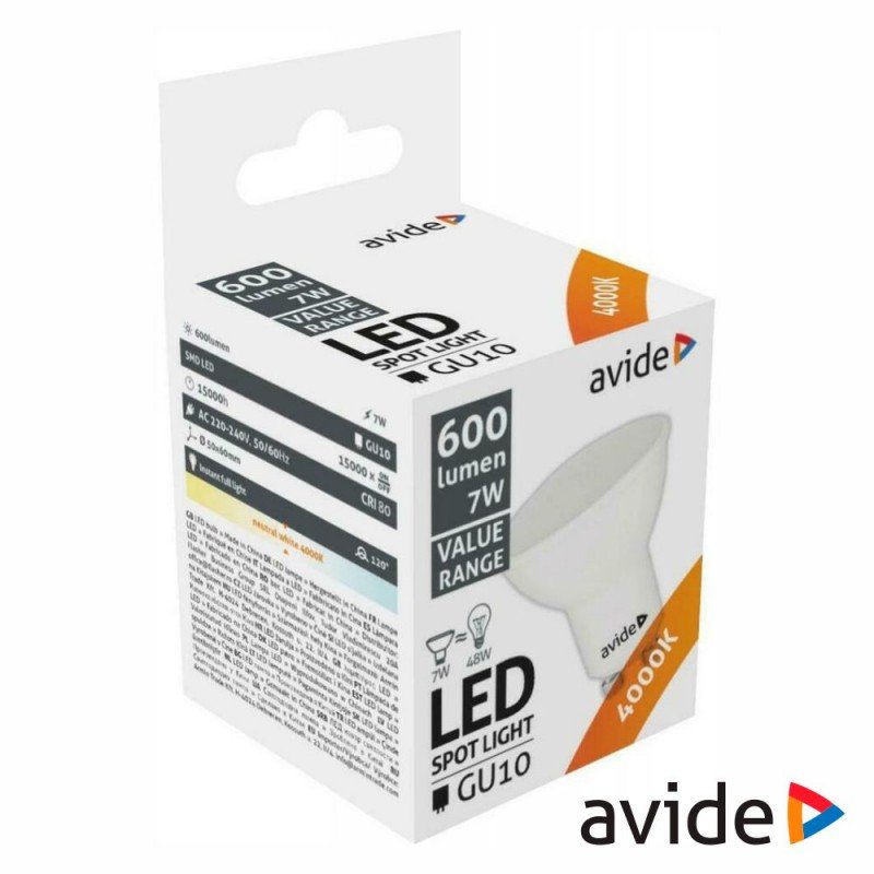 LED lemputė AVIDE, GU10, 7W (=48W), 4000K, 220-240V, 600 lm, 110°