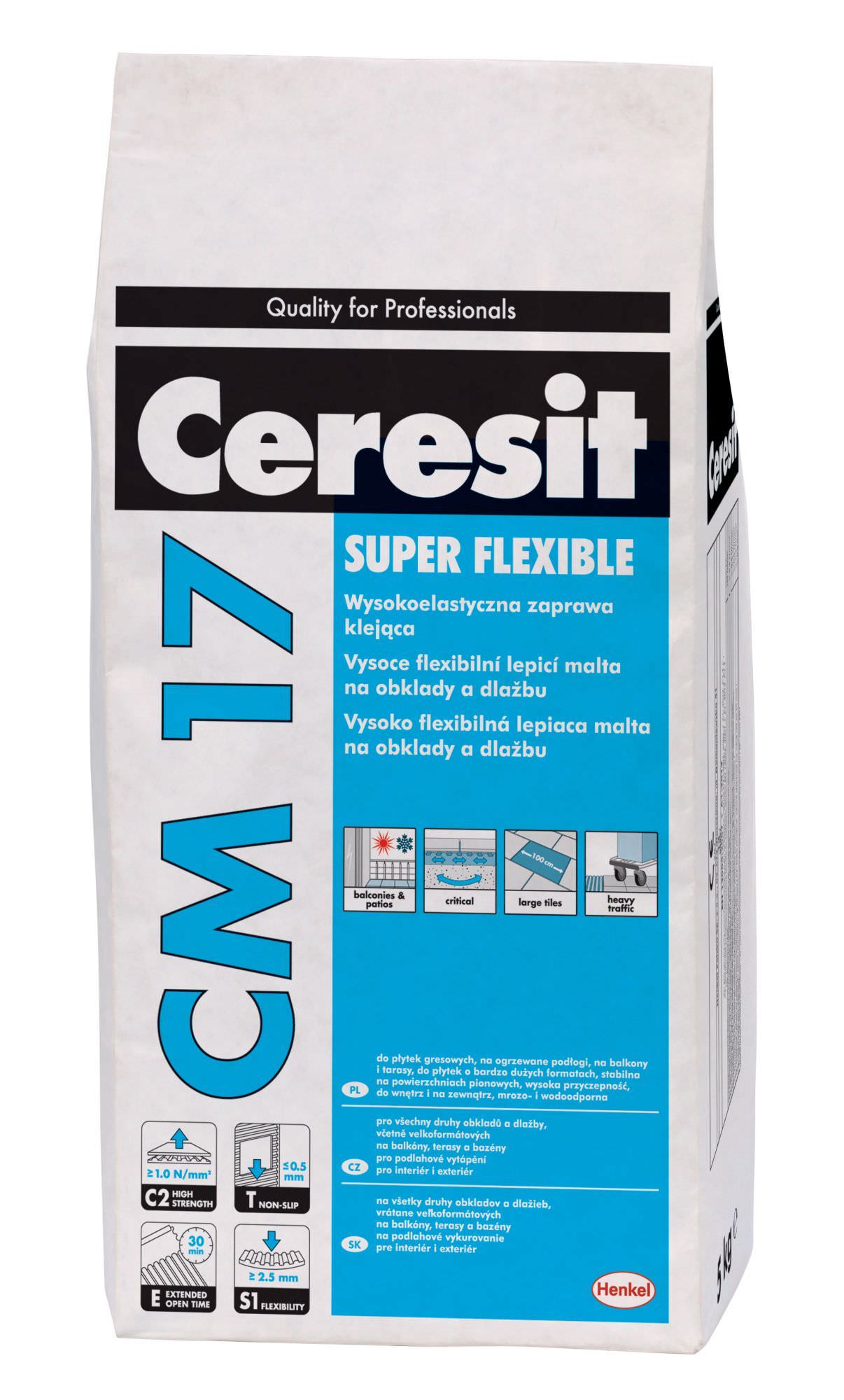 Plytelių klijai CERESIT CM17 SUPER FLEXIBLE, elastingi, 5 kg-0