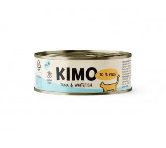 Konservuotas kačių ėdalas KIMO, su tunu ir balta žuvimi, 70 g