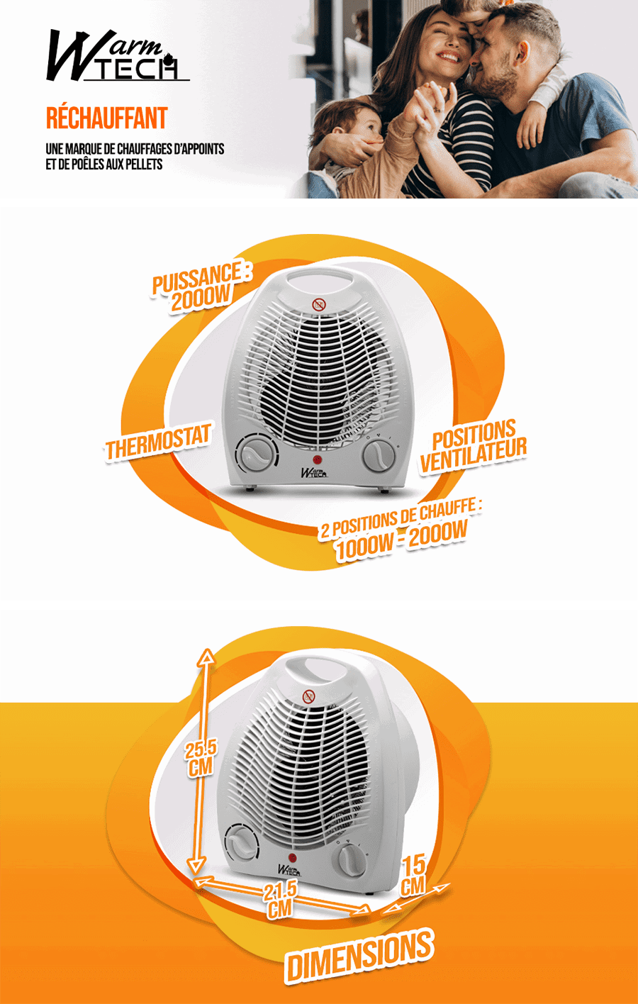 Elektrinis oro šildytuvas Warm Tech, 2000 W-1