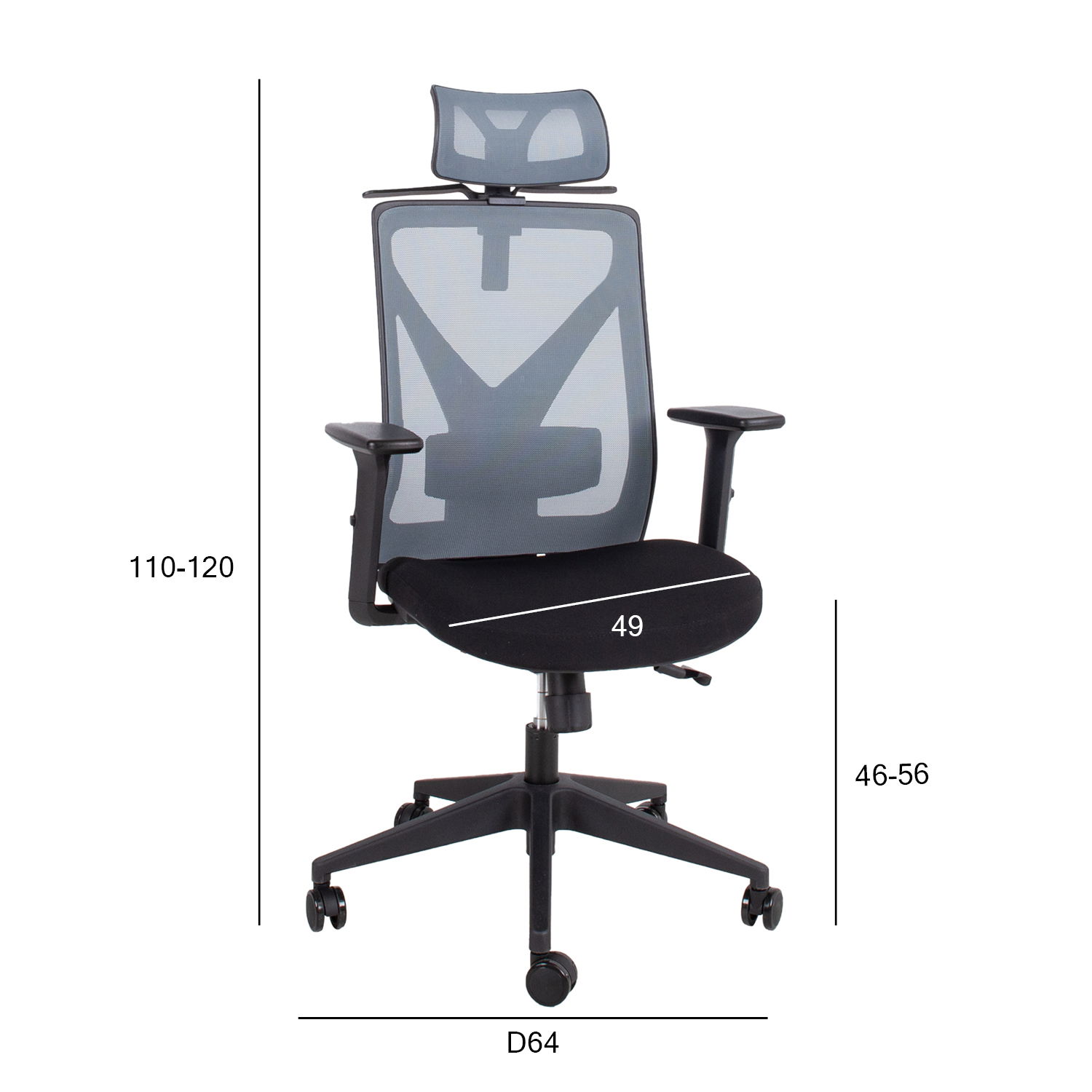 Biuro kėdė MIKE, 64x65x110-120cm,  juoda/pilka - 8