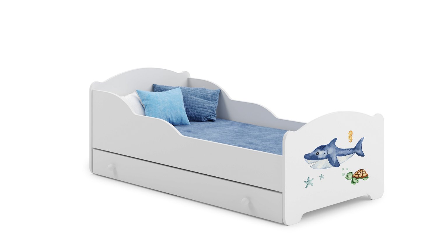 Vaikiška lova su stalčiumi MICHAS Shark, 140x70 cm