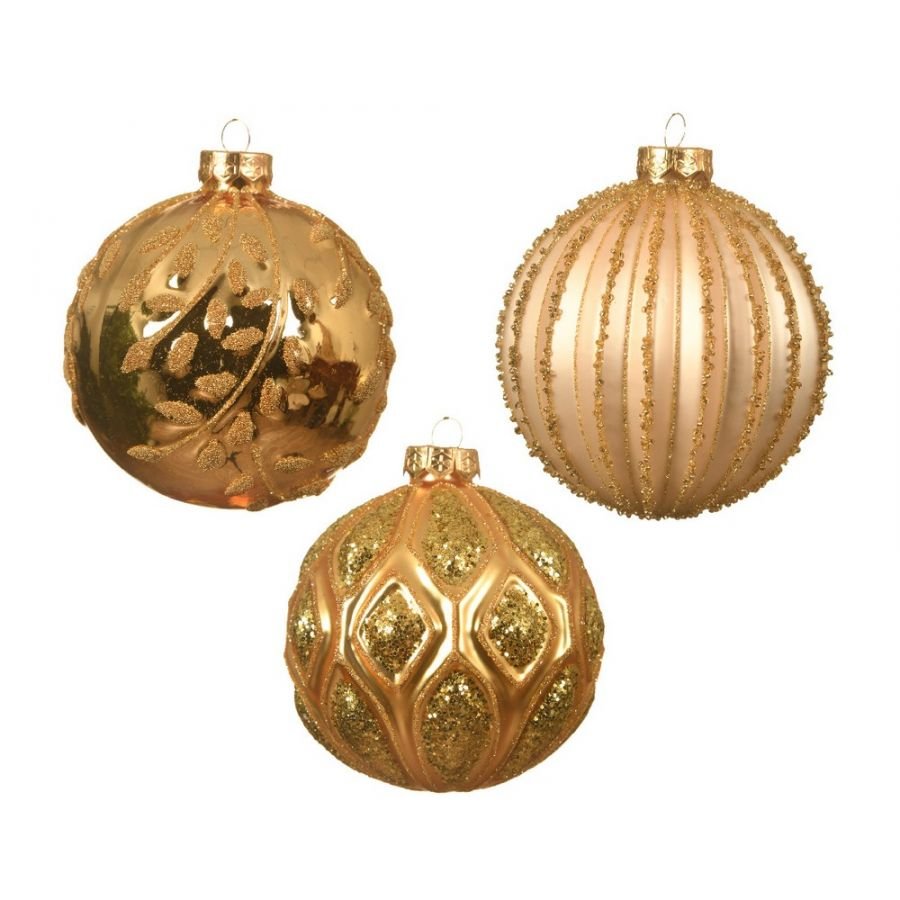 Kalėdinis eglės žaisliukas GLASS BRANCH, kreminės/auksinės sp., 3 rūšių, 10 cm, 1 vnt.