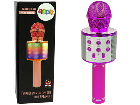 Belaidis karaoke mikrofonas su garsiakalbiais ir įrašymo funkcija WS-858, rožinis-1