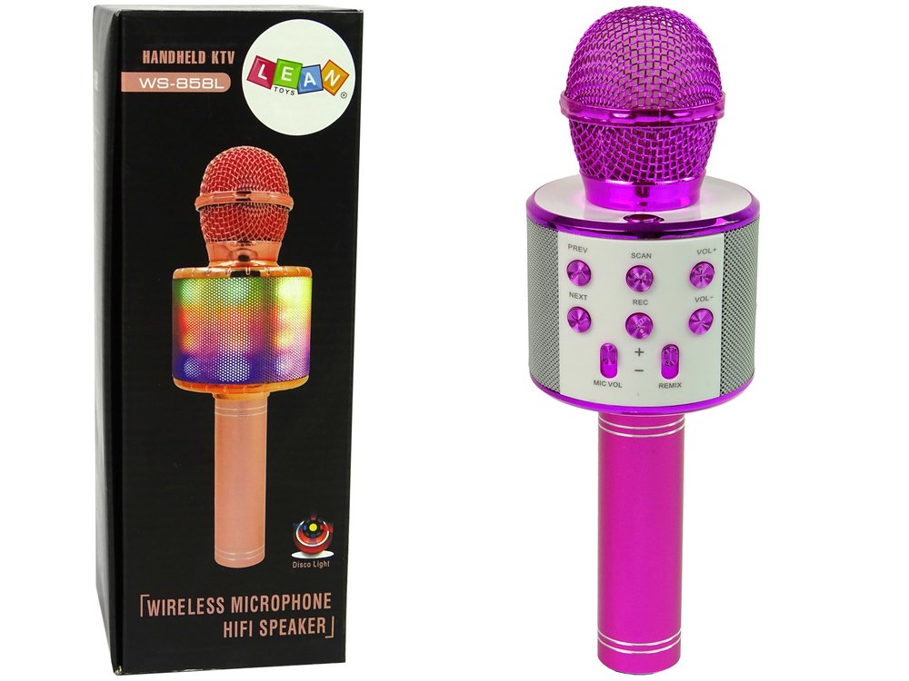Belaidis karaoke mikrofonas su garsiakalbiais ir įrašymo funkcija WS-858, rožinis