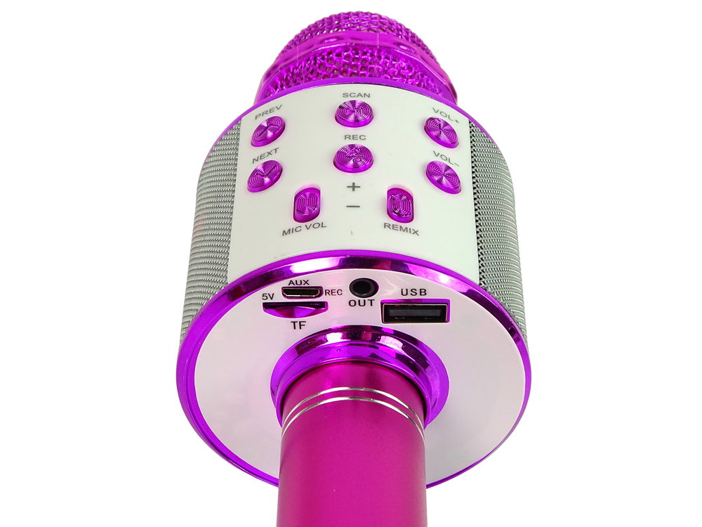 Belaidis karaoke mikrofonas su garsiakalbiais ir įrašymo funkcija WS-858, rožinis - 7