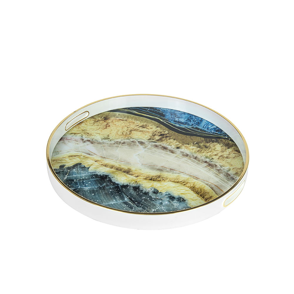 Dekoratyvinis stiklinis padėklas MARBLE, apvalus, 36 x 36 x 4 cm-1