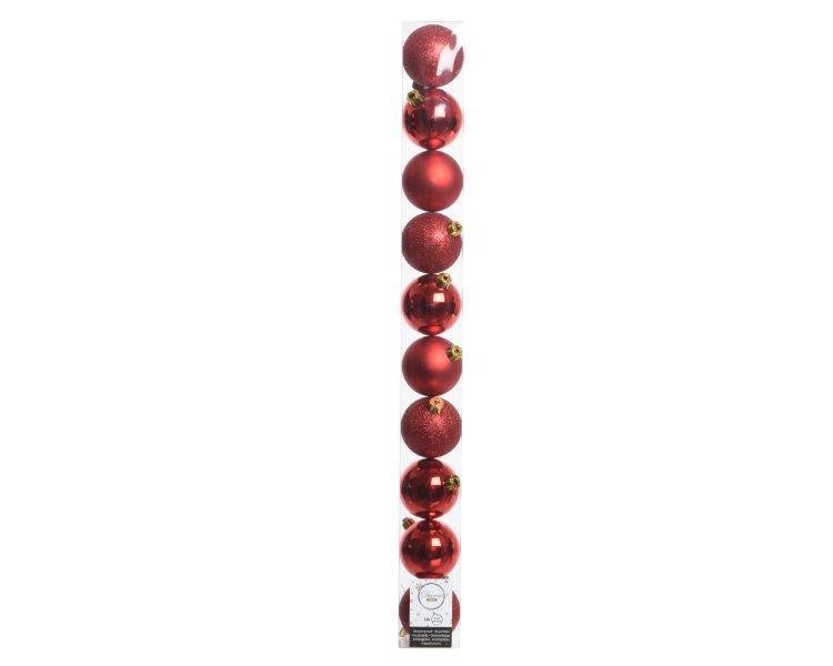 Kalėdinių eglės žaisliukų rinkinys, raudonos sp., 6 cm, 10 vnt.