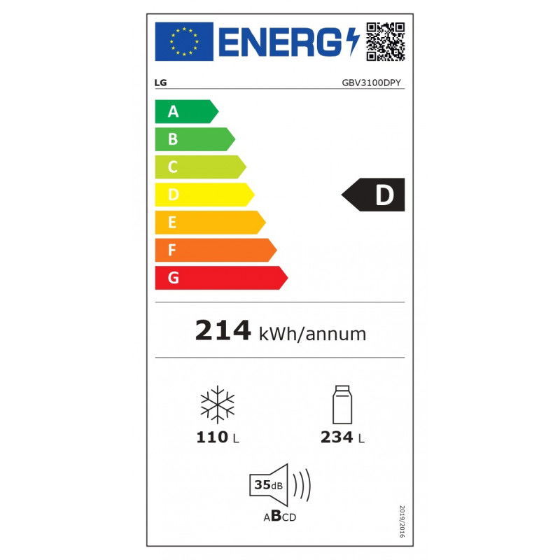 Šaldytuvas šaldiklis apačioje LG GBV3100DPY-2