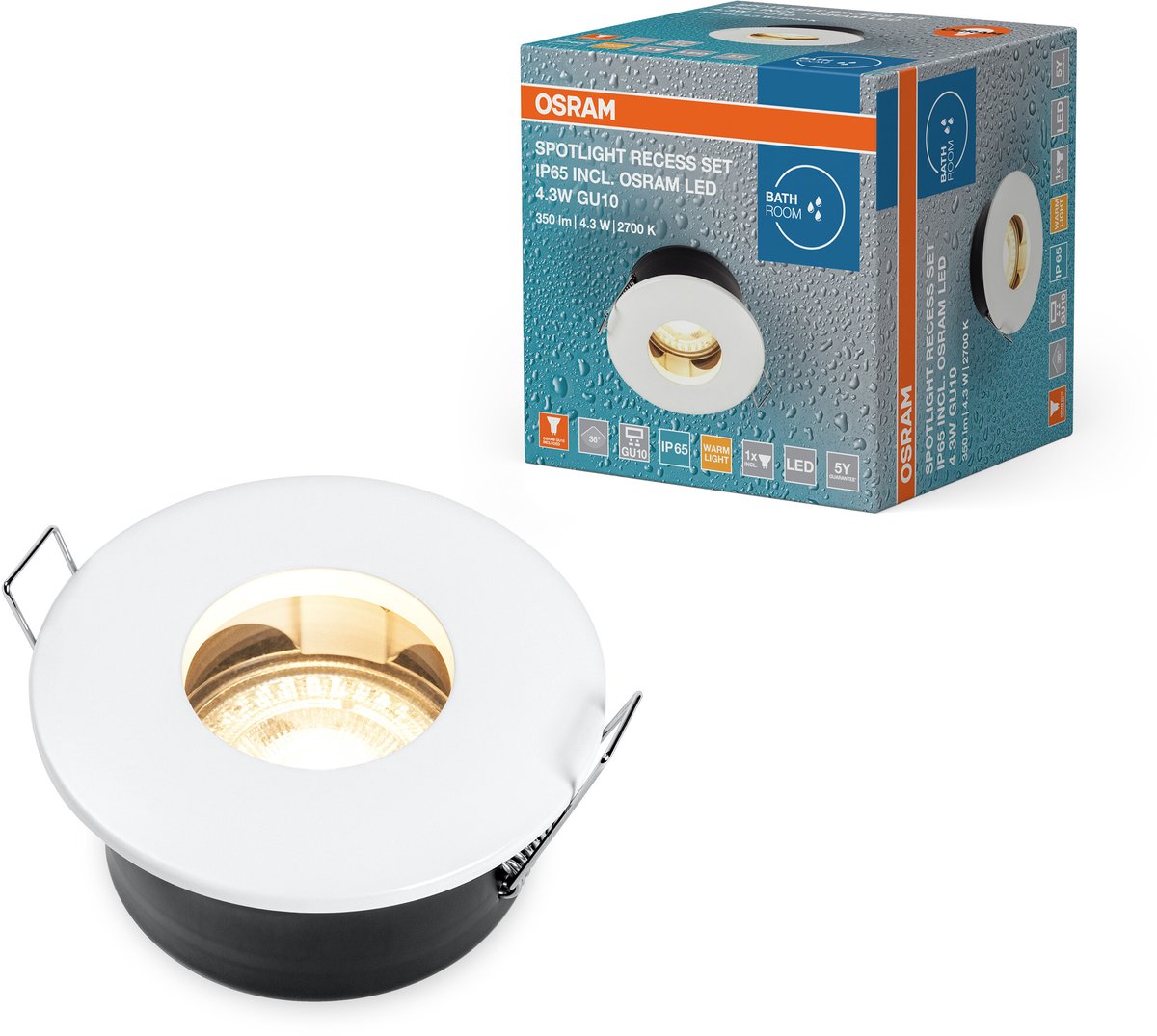 Įleidžiamas LED šviestuvas OSRAM SPOT SET IP65 4,3W, 2700K, 350lm, GU10, baltos sp.-1