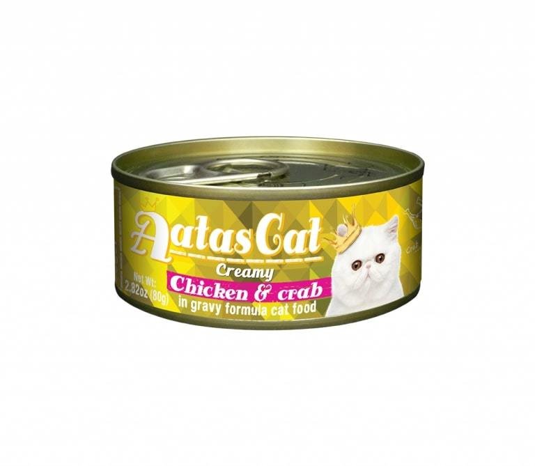 Konservuotas ėdalas katėms AATAS CAT CREAMY CHICKEN&CRAB su vištiena ir krabais, 80 g