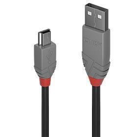 Laidas Lindy Anthra Line USB 2.0 A male, Mini USB 2.0 B male, 1 m, juoda