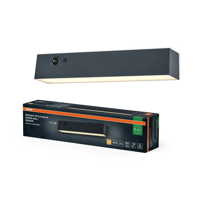 Sieninis LED lauko šviestuvas OSRAM ENDURA SOLAR SHORE įkr. saule IP54 12W 3000K 1000lm su davikliu - 3
