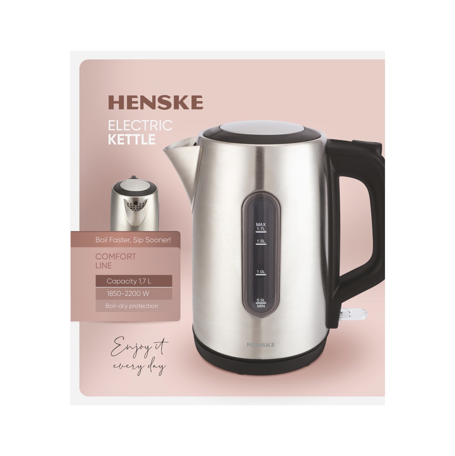 Elektrinis, nerūdijančio plieno virdulys HENSKE KE01411A-GS, 1,7 l-1