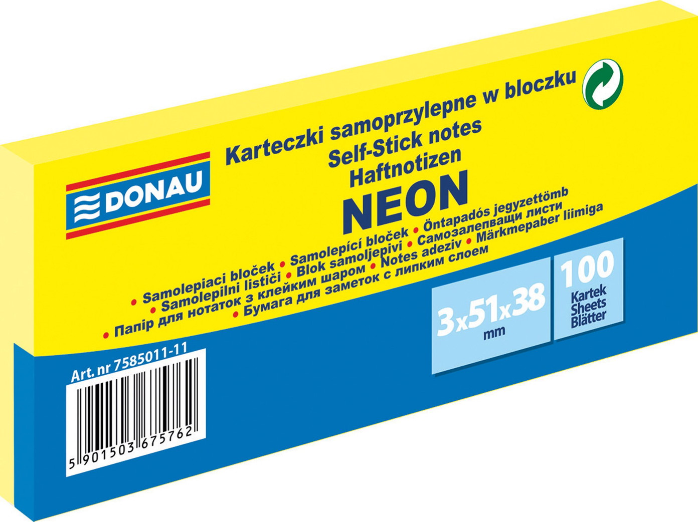 Lipnūs lapeliai neon geltoni, 51x38 mm, 3 x100 vnt-0