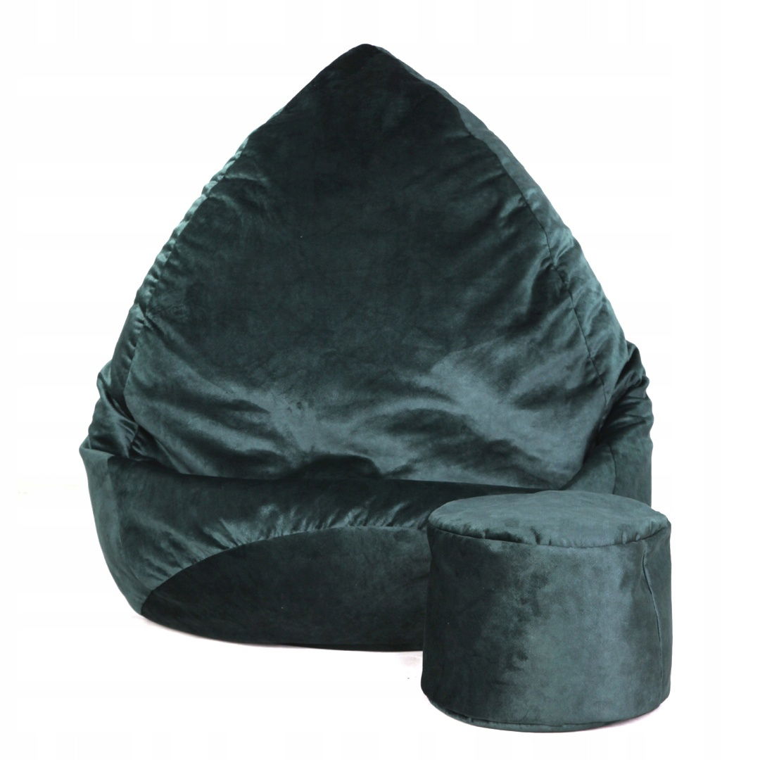 Sėdmaišis su pufu Mega Premium Terra Velour XXL, 100x130 cm, tamsiai žalias - 1