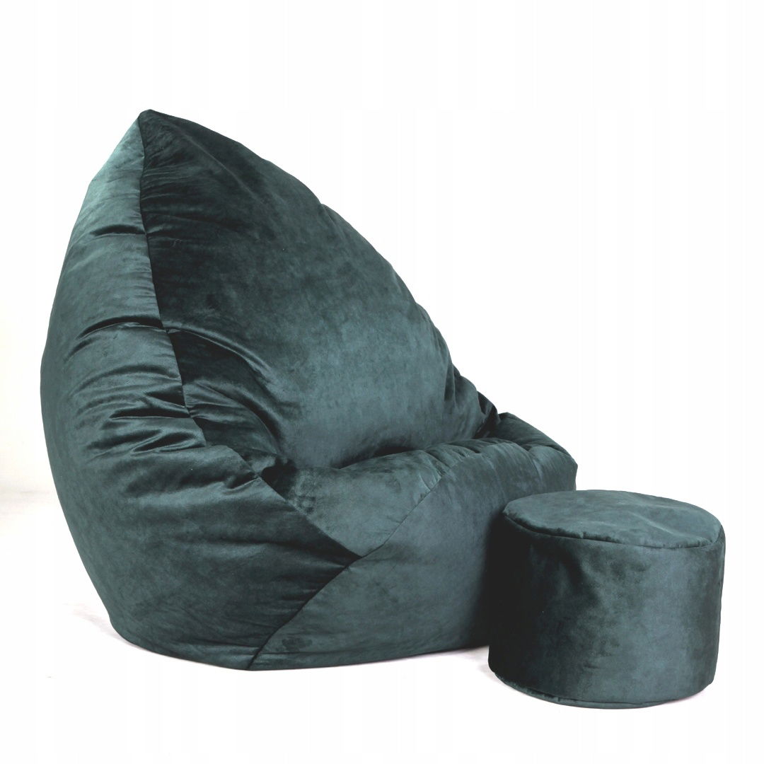 Sėdmaišis su pufu Mega Premium Terra Velour XXL, 100x130 cm, tamsiai žalias - 3