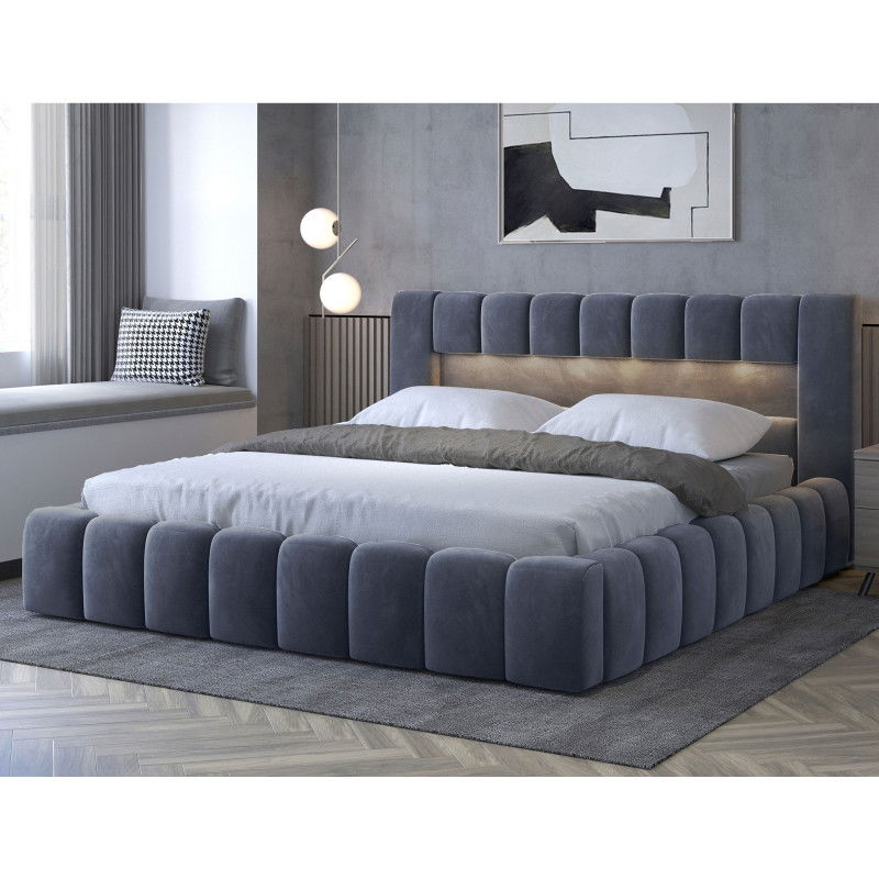 Lova su grotelėmis ir LED apšvietimu Lamica 160x200 cm, tamsiai pilka-0