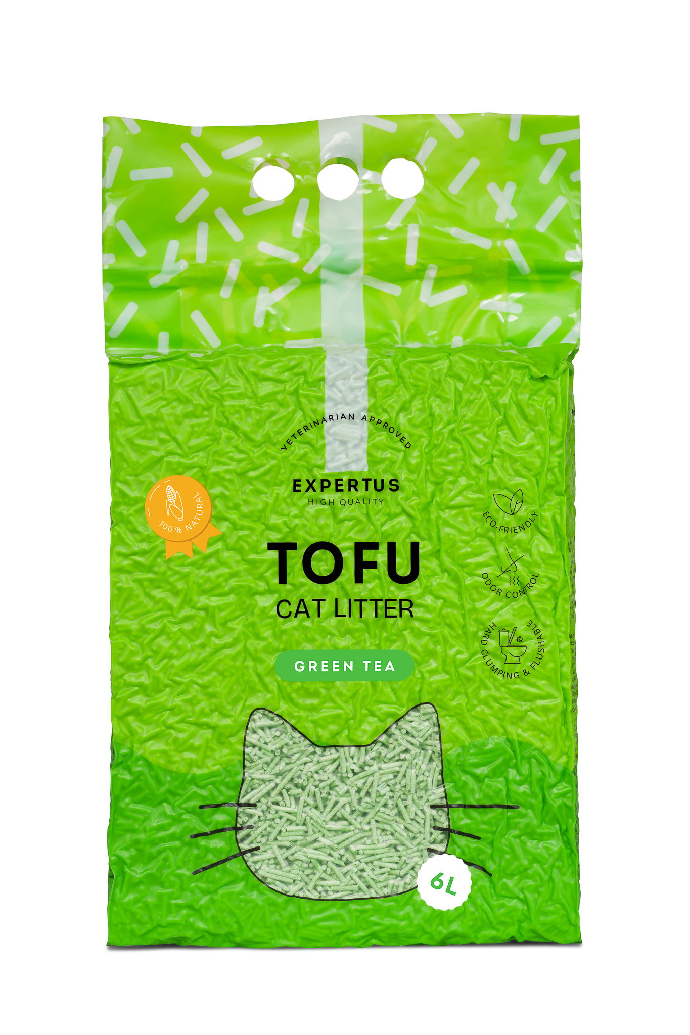 Tofu kraikas katėms EXPERTUS, žaliosios arbatos kvapo, 2 mm, 6 L-0
