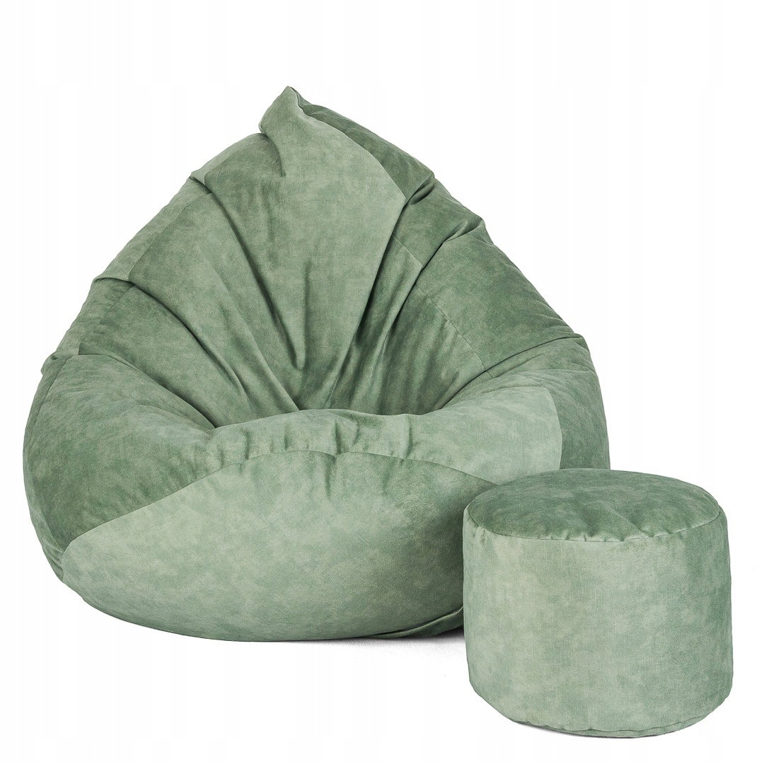 Sėdmaišis su pufu Mega Premium Terra Velour XXL, 100x130 cm, mėtų spalvos-0