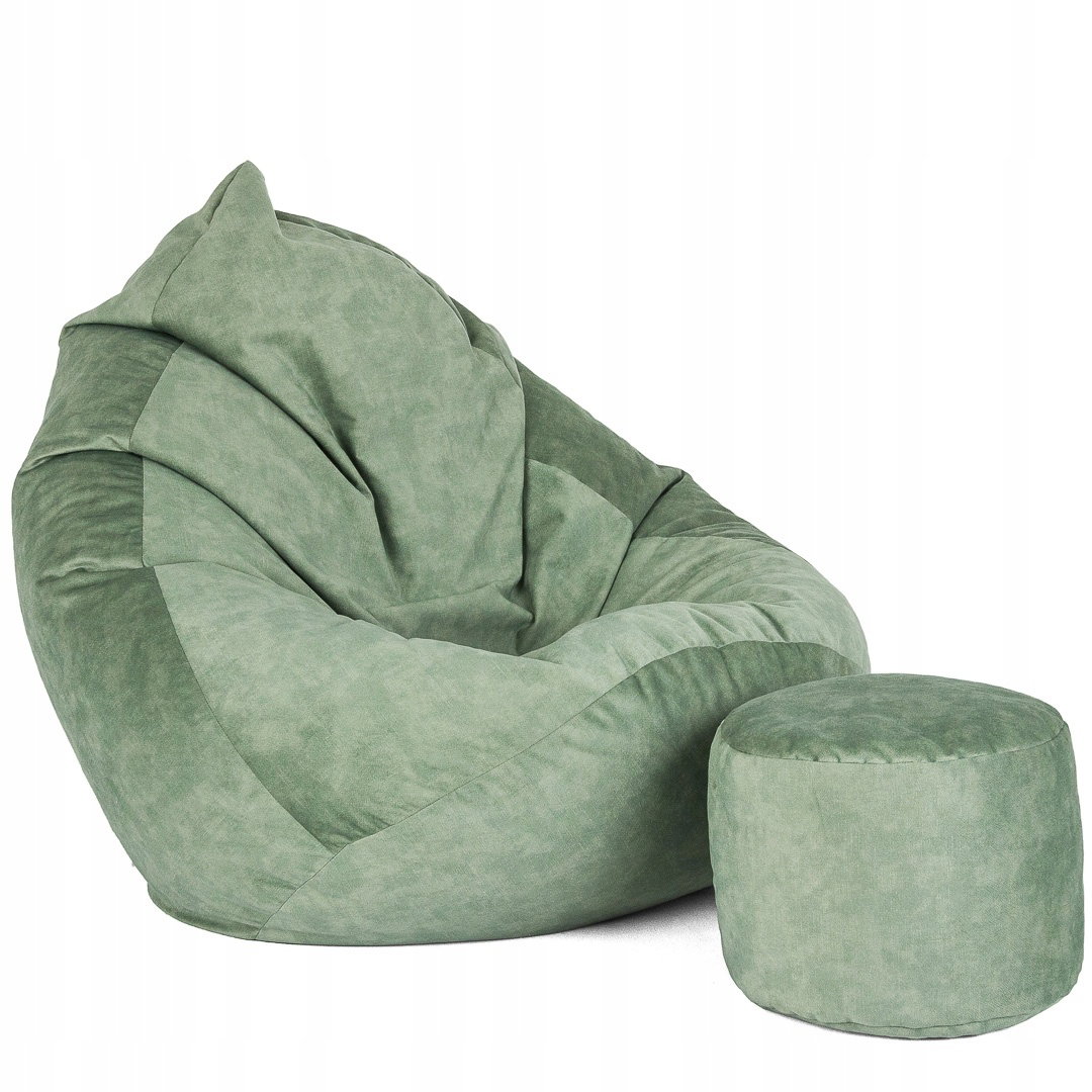 Sėdmaišis su pufu Mega Premium Terra Velour XXL, 100x130 cm, mėtų spalvos-1