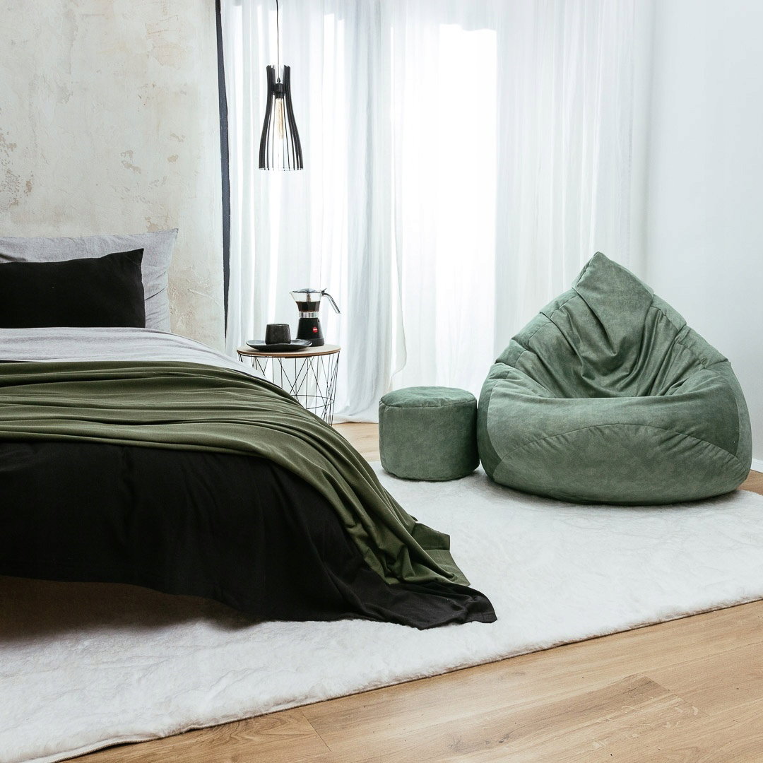 Sėdmaišis su pufu Mega Premium Terra Velour XXL, 100x130 cm, mėtų spalvos - 3