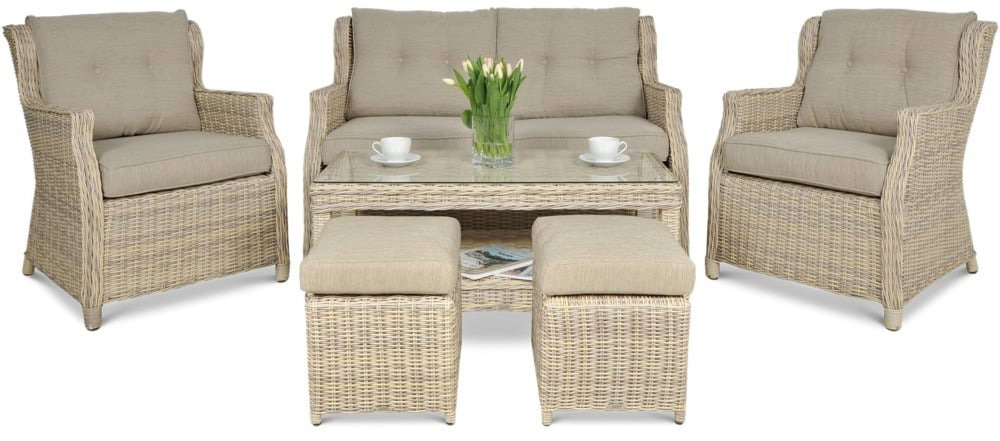 Lauko baldų komplektas TRIVENTO 2 + su pufais, Beige-0