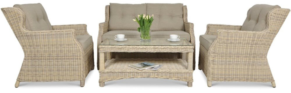 Lauko baldų komplektas TRIVENTO 2 + su pufais, Beige-1