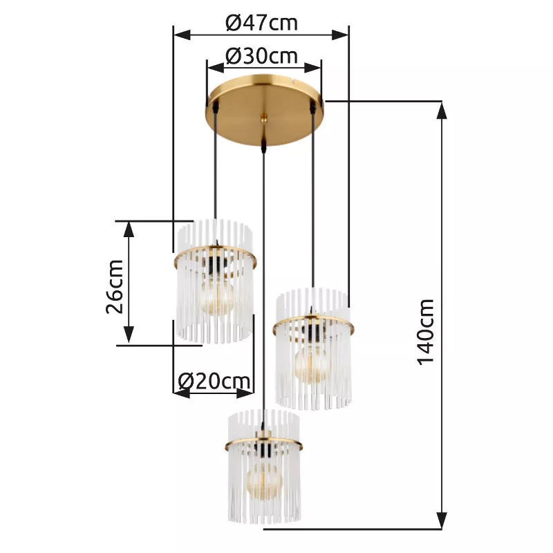 Pakabinamas šviestuvas GLOBO GORLEY, 3xE27, 60W, 230V,  metalinis, aukso sp, ø47x140cm - 3