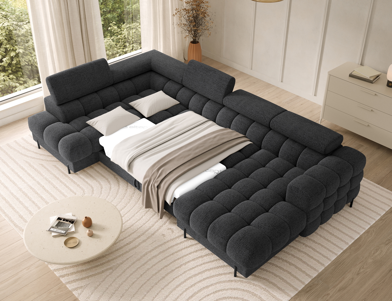 Kampinė sofa - lova Feraria Royal 05, tamsiai pilka sp., 202 x 358 cm x 93 cm - 5