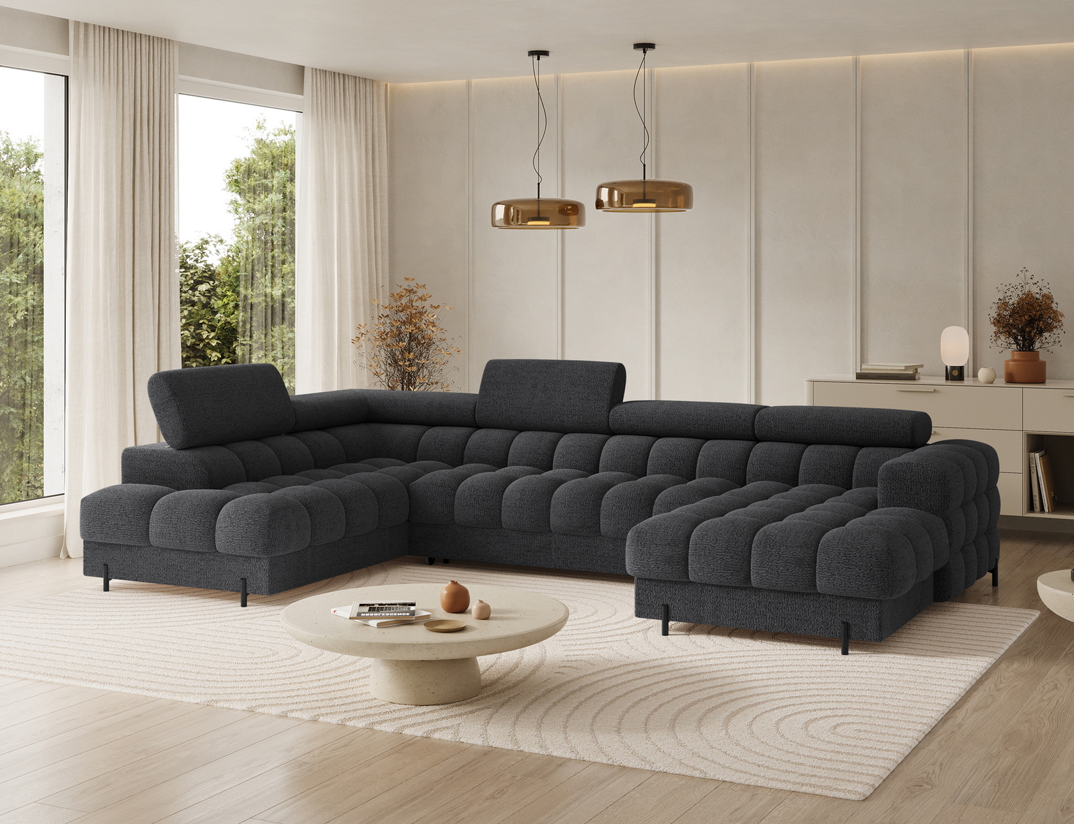 Kampinė sofa - lova Feraria Royal 05, tamsiai pilka sp., 202 x 358 cm x 93 cm - 4