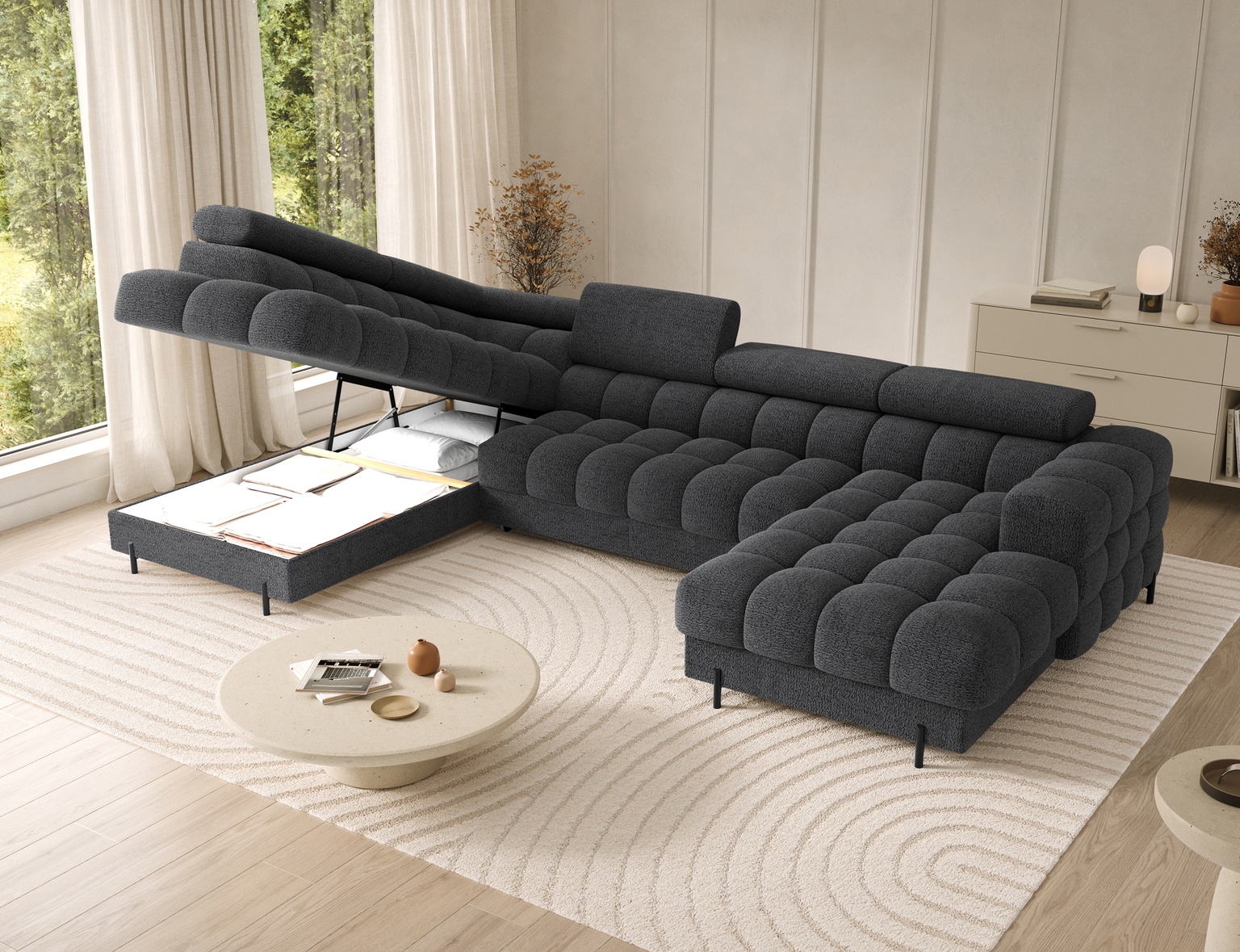 Kampinė sofa - lova Feraria Royal 05, tamsiai pilka sp., 202 x 358 cm x 93 cm - 6