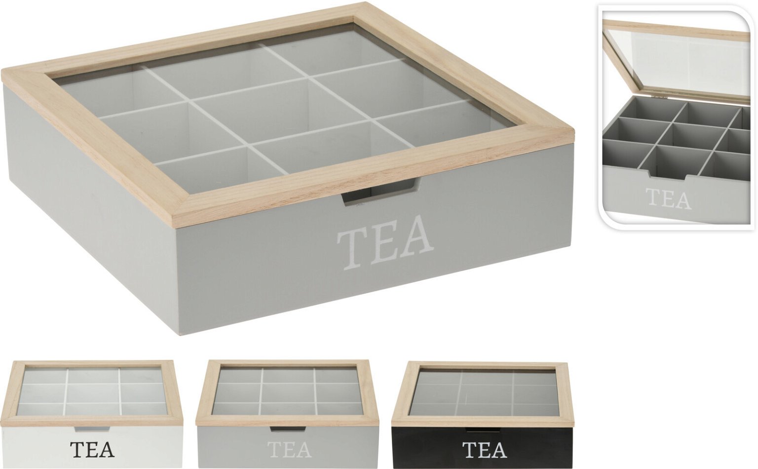 Dekoratyvinė arbatos dėžutė, 24 x 24 x 7 cm, 3 rūšių