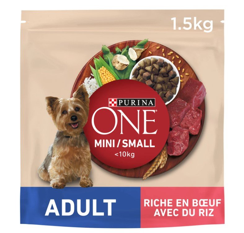 Sausas ėdalas šunims ONE Mini Adult, su jautiena ir ryžiais, 1,5 kg - 1