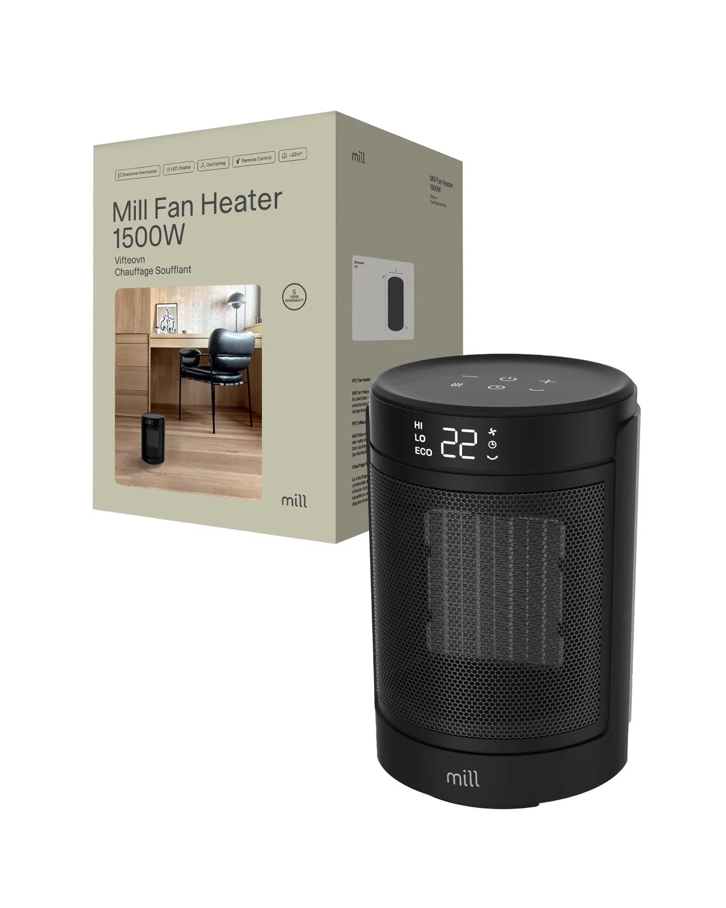 Termoventiliatorius MILL FH1500BLACK, 1500 W-1