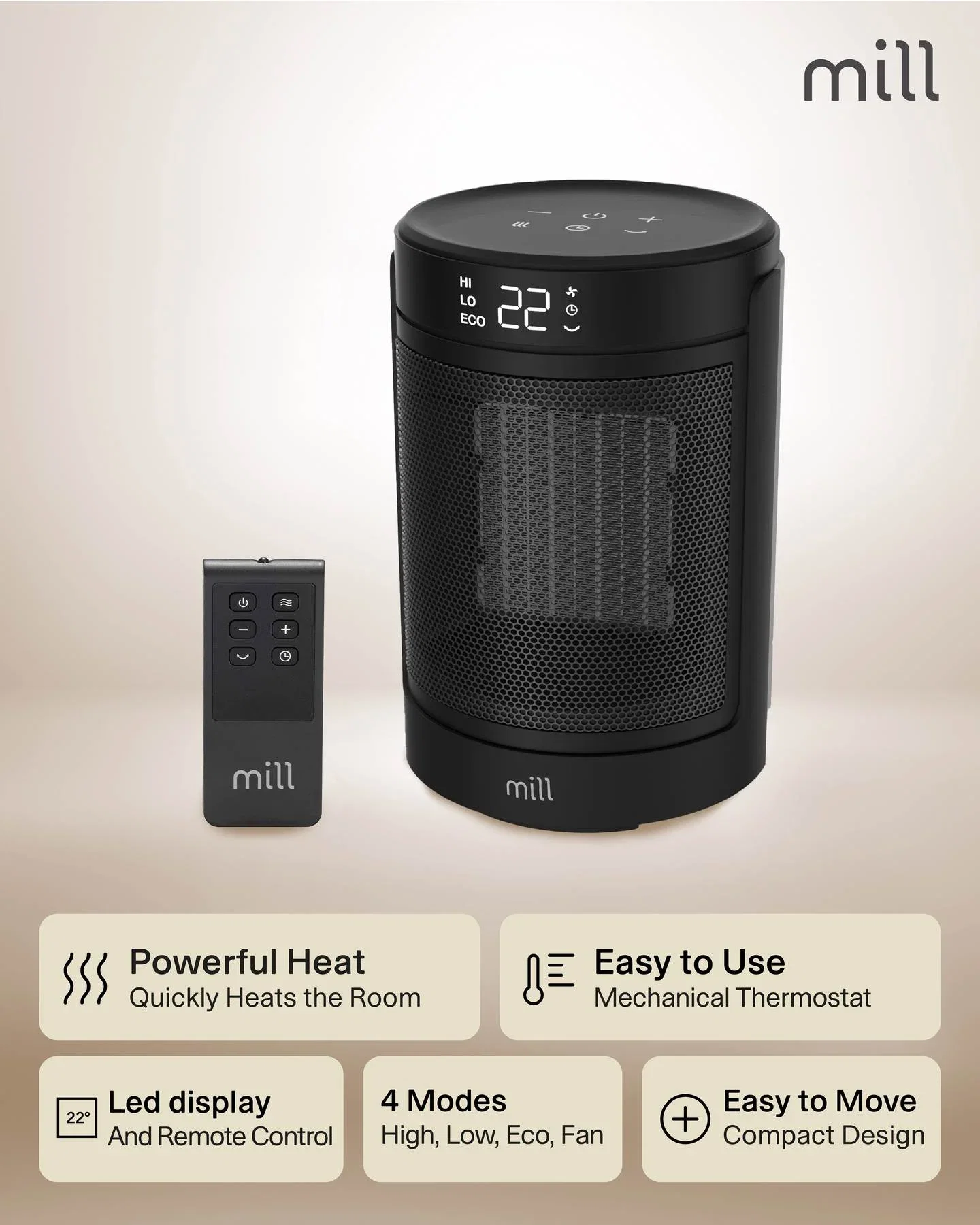 Termoventiliatorius MILL FH1500BLACK, 1500 W - 4