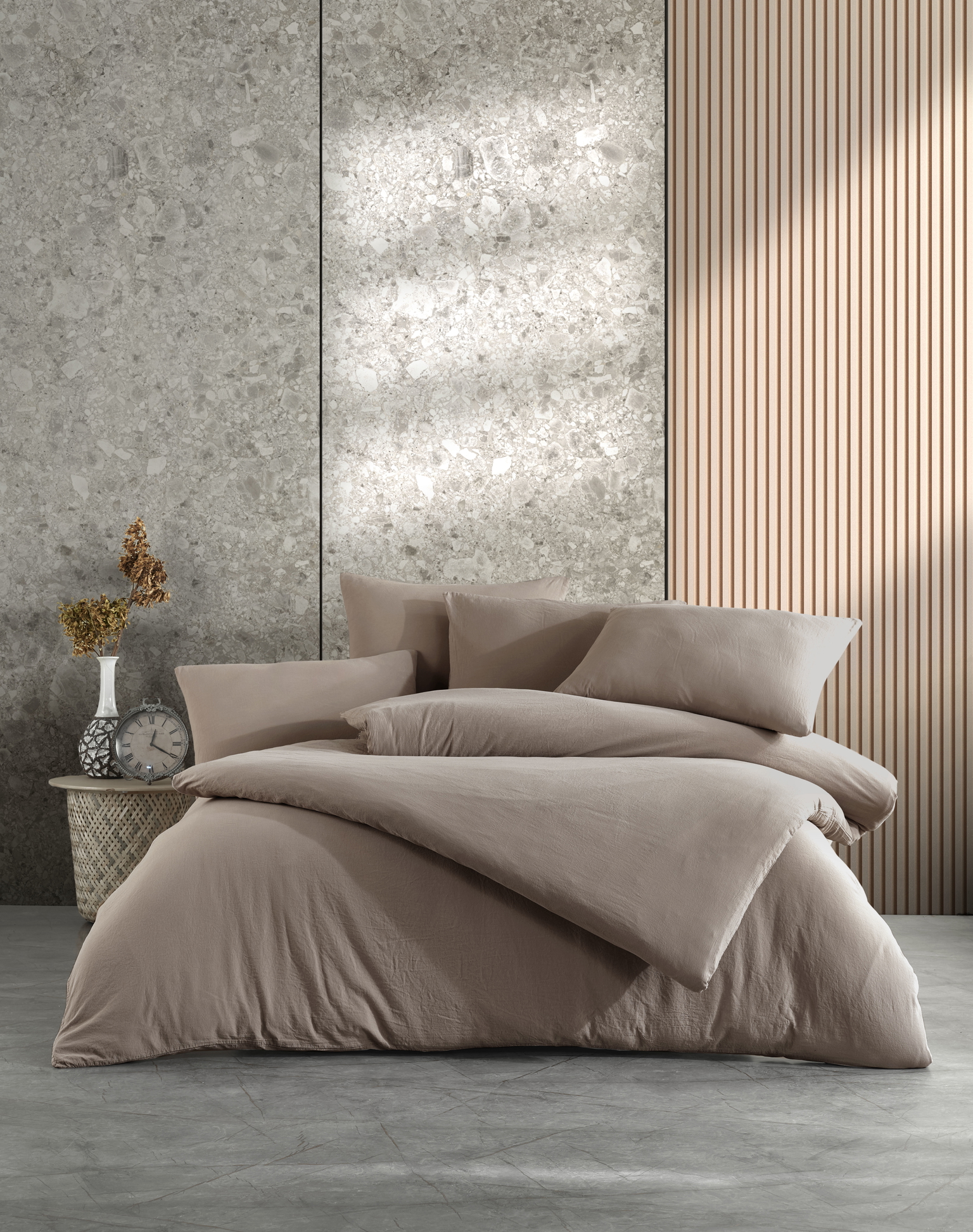Medvilninės patalynės komplektas CREYA STONE WASHED BEIGE, 200 x 220 cm, 2x50x70 cm, 100% medvilnės-1