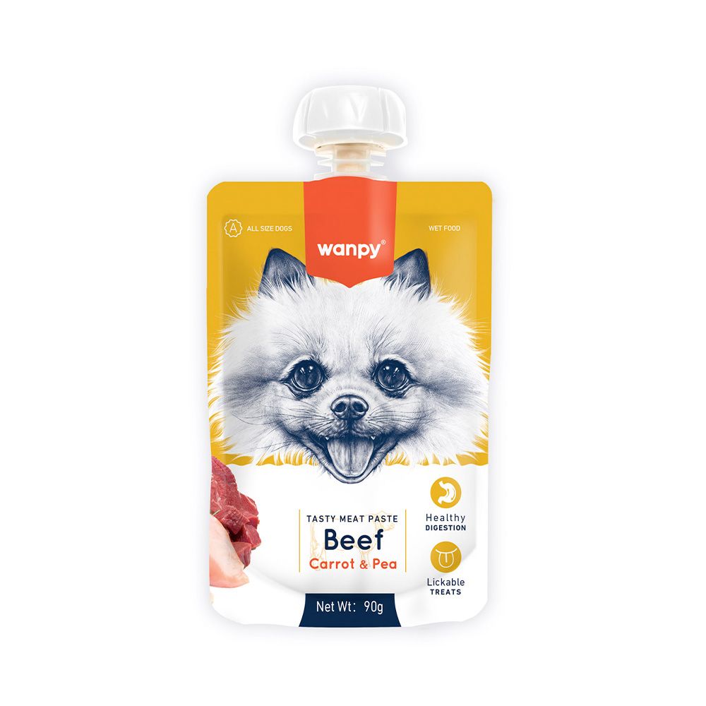 Skanėstas šunims WANPY mėsos pasta, su jautiena, morkomis ir žirneliais, 90 g-0
