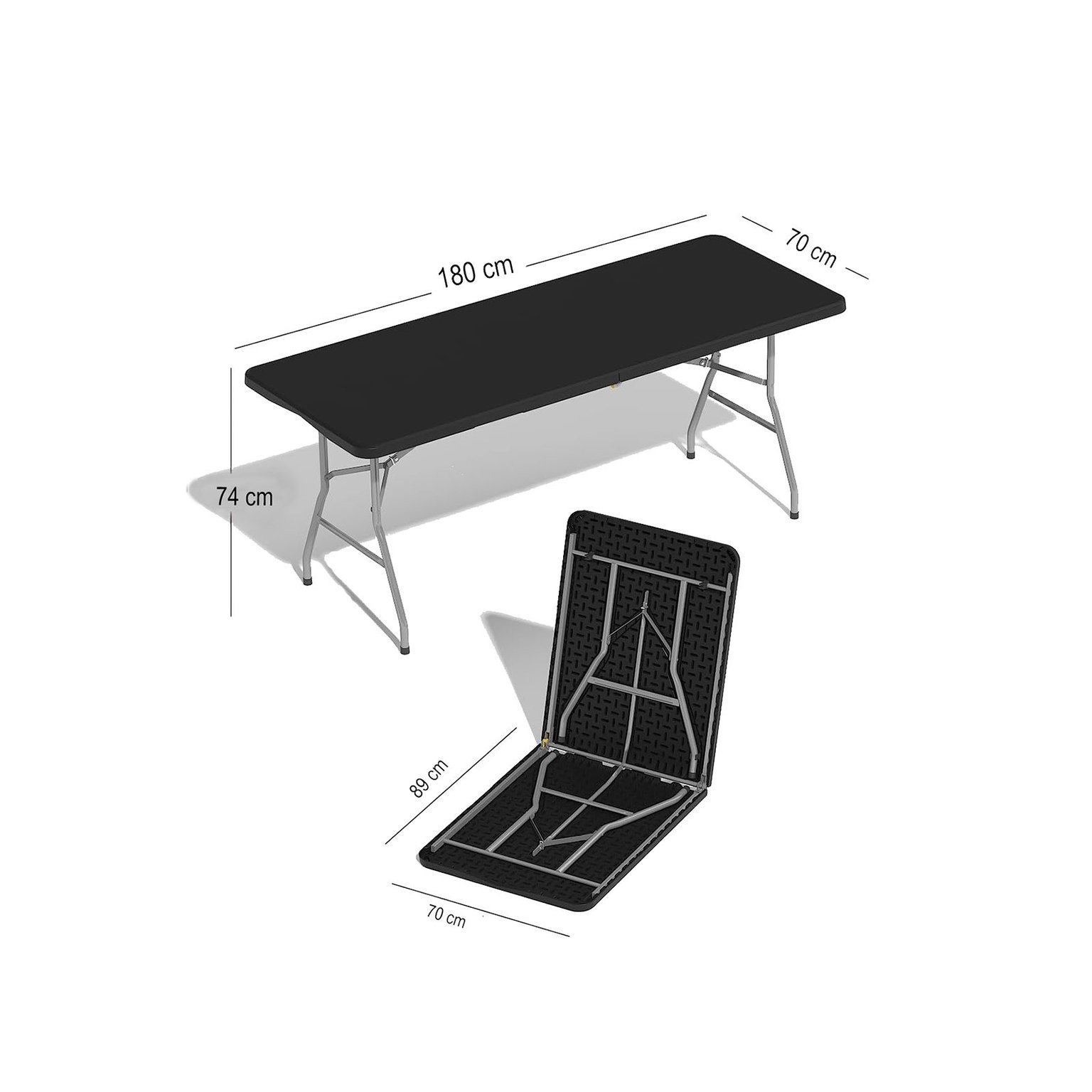 Sulankstomas lauko stalas, 180 x 70 x 74 cm, juodas-1