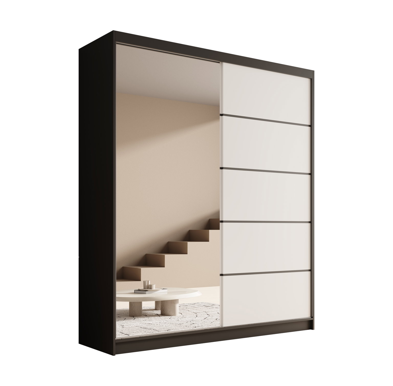 Spinta ADRK Nico, balta sp./juoda sp., 180 cm x 58 cm x 215 cm, su veidrodžiu-0